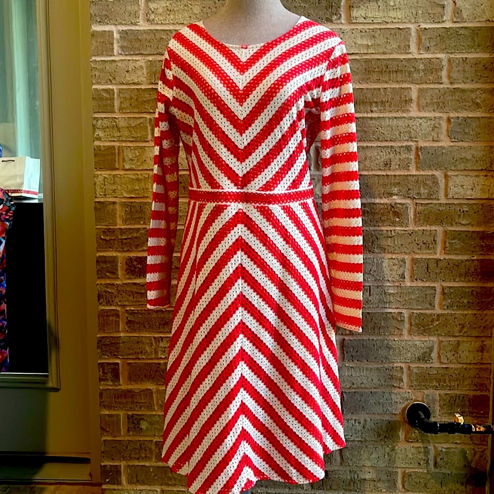 BCBGMAXAZRIA Chevron Lace Dress Size L